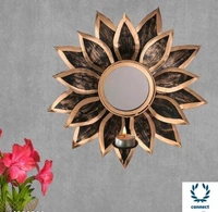 Sunflower Shaped Tealight Holder With Mirror for Home Diwali Decoration,Christmas decoration, - Metal, Pack of1